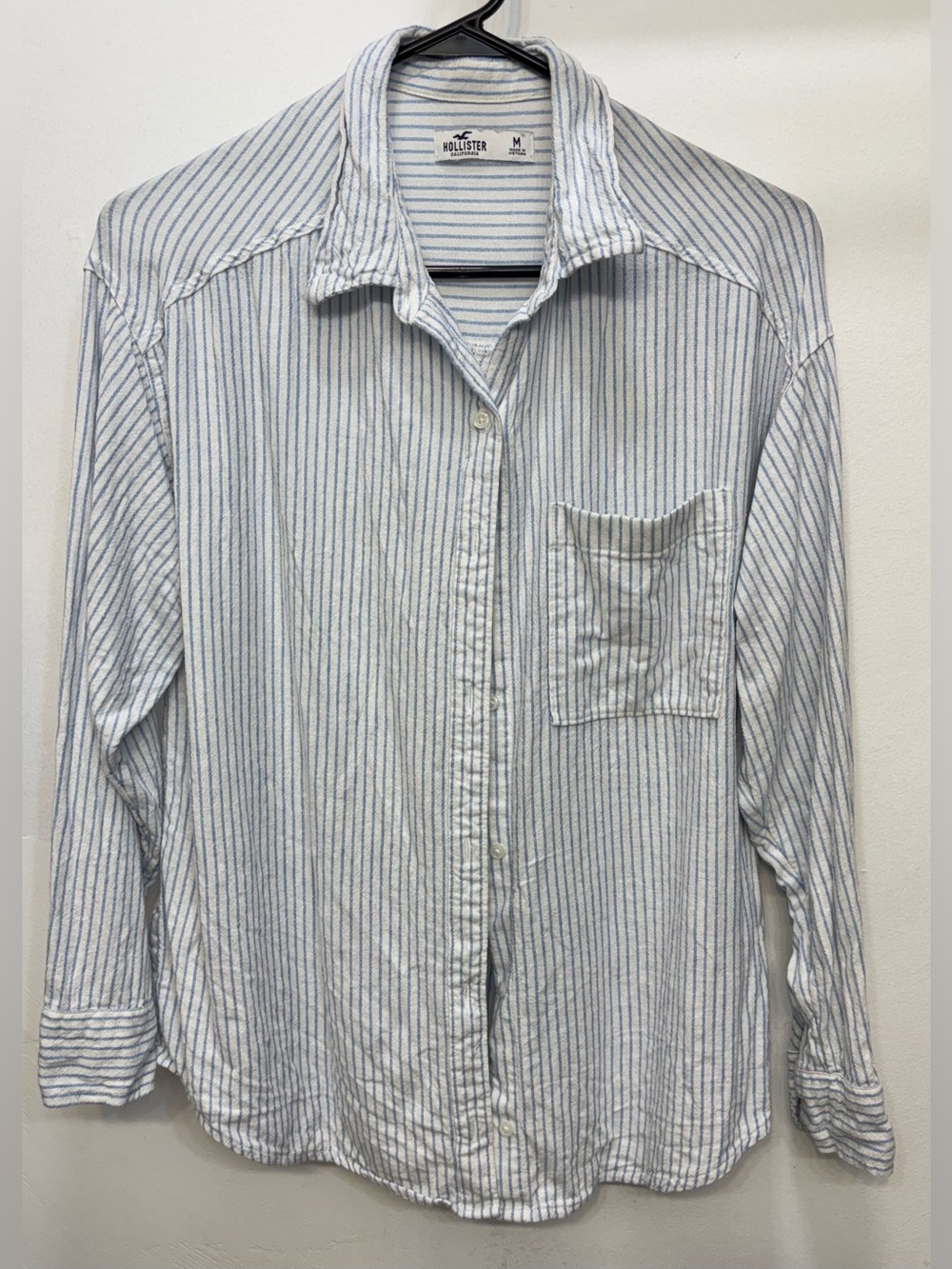 Hollister Blue & White Striped Coastal Linen Blend Button Up Womens Size Medium